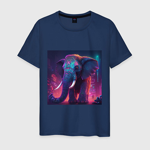 Мужская футболка Слон в неоновом городе / Тёмно-синий – фото 1