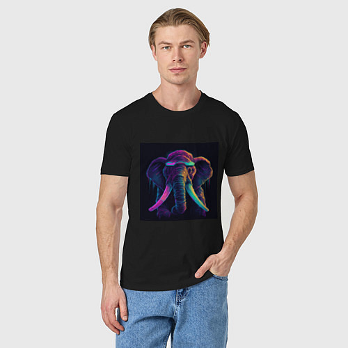 Мужская футболка Кибер-слон в неоновом свете / Черный – фото 3
