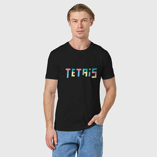 Мужская футболка Тетрис надпись из блоков / Черный – фото 3