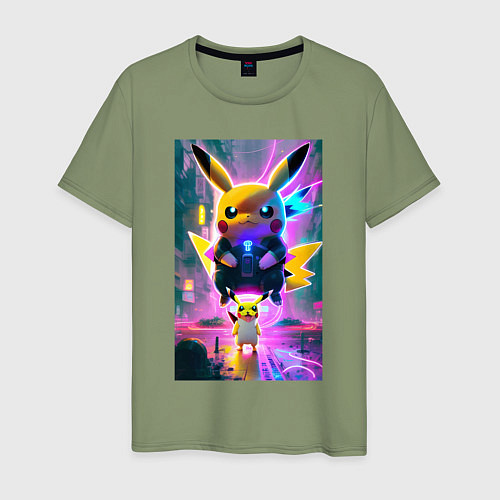 Мужская футболка Stand of Pikachu - city fantasy / Авокадо – фото 1