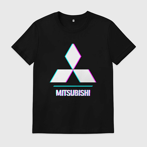 Мужская футболка Значок Mitsubishi в стиле glitch / Черный – фото 1