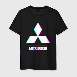 Футболка хлопковая мужская Значок Mitsubishi в стиле glitch, цвет: черный