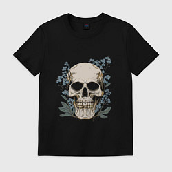 Футболка хлопковая мужская Череп в незабудках, цвет: черный