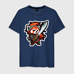 Футболка хлопковая мужская Красная панда воин, цвет: тёмно-синий