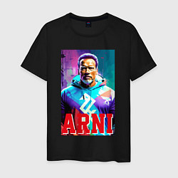 Футболка хлопковая мужская Super Arnold Schwarzenegger - Arni ai pop art, цвет: черный