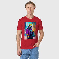 Футболка хлопковая мужская Homer Simpson - city - cyberpunk, цвет: красный — фото 2