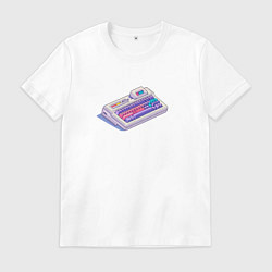 Футболка хлопковая мужская Нейро клавиатура, цвет: белый