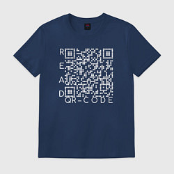 Футболка хлопковая мужская Белый QR-code: Моя жизнь - мои правила, цвет: тёмно-синий