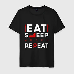 Футболка хлопковая мужская Надпись eat sleep Quake repeat, цвет: черный