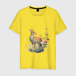 Футболка хлопковая мужская Акварельный милый олень, цвет: желтый