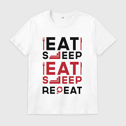 Футболка хлопковая мужская Надпись: eat sleep S T A L K E R repeat, цвет: белый
