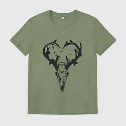 Футболка хлопковая мужская Череп олень с рогами в виде сердца, цвет: авокадо