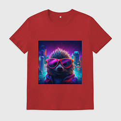 Футболка хлопковая мужская Еж в больших неоновых очках, цвет: красный