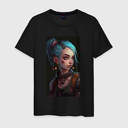 Футболка хлопковая мужская Jinx art Arcane League of Legends, цвет: черный