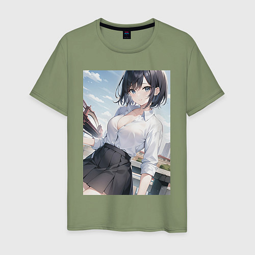 Мужская футболка Anime girl in town / Авокадо – фото 1