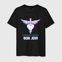 Футболка хлопковая мужская Bon Jovi glitch rock, цвет: черный