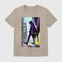 Футболка хлопковая мужская Чёрный котяра на своём районе - Бронкс, цвет: миндальный