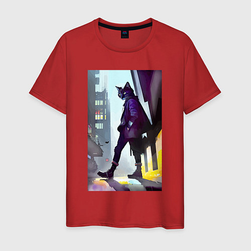 Мужская футболка Чёрный котяра на своём районе - Бронкс / Красный – фото 1