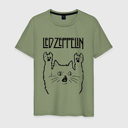 Футболка хлопковая мужская Led Zeppelin - rock cat, цвет: авокадо