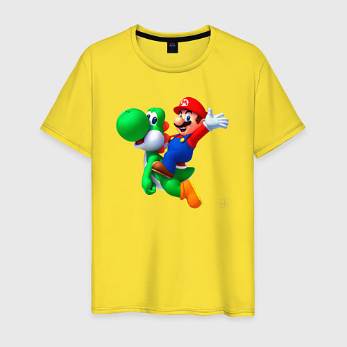 Мужская футболка Марио на Йоши / Желтый – фото 1