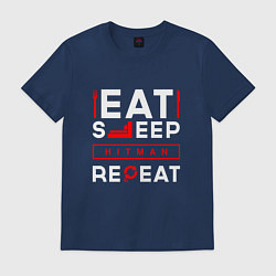 Футболка хлопковая мужская Надпись eat sleep Hitman repeat, цвет: тёмно-синий