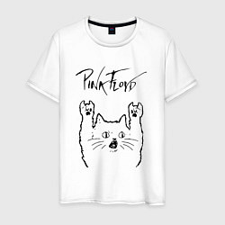 Футболка хлопковая мужская Pink Floyd - rock cat, цвет: белый