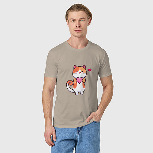 Мужская футболка Милый кот с сердцем / Миндальный – фото 3