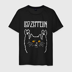 Футболка хлопковая мужская Led Zeppelin rock cat, цвет: черный