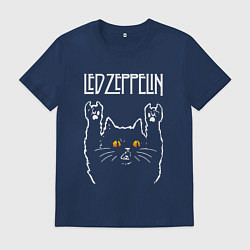 Футболка хлопковая мужская Led Zeppelin rock cat, цвет: тёмно-синий