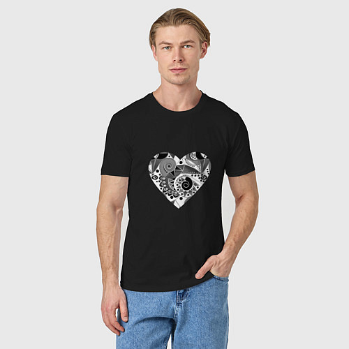 Мужская футболка Сердце с абстрактным черно-белым узором / Черный – фото 3