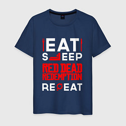 Футболка хлопковая мужская Надпись eat sleep Red Dead Redemption repeat, цвет: тёмно-синий