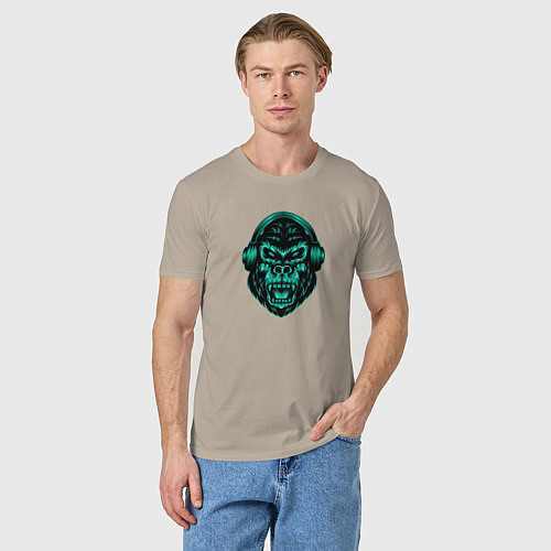 Мужская футболка Крутая горилла в наушниках / Миндальный – фото 3