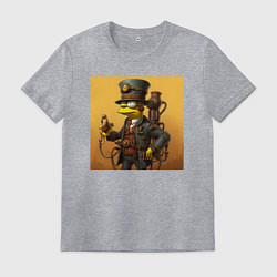 Футболка хлопковая мужская Барт Симпсон в стиле стимпанк - нейросеть, цвет: меланж