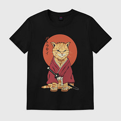 Футболка хлопковая мужская Samurai kimono cat, цвет: черный