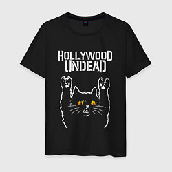 Футболка хлопковая мужская Hollywood Undead rock cat, цвет: черный