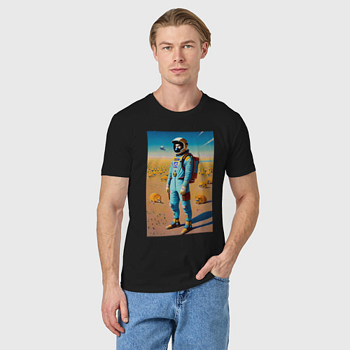 Мужская футболка Космонавт на планете синеглазых капибар / Черный – фото 3
