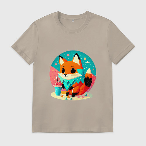 Мужская футболка Летняя лиса с мороженым / Миндальный – фото 1