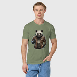 Футболка хлопковая мужская Крутая панда, цвет: авокадо — фото 2