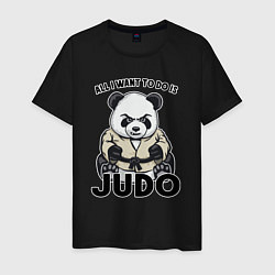 Футболка хлопковая мужская Дзюдо панда, цвет: черный