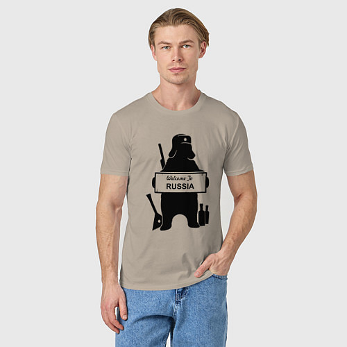 Мужская футболка Россия медведь балалайка водка ушанка / Миндальный – фото 3