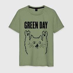 Футболка хлопковая мужская Green Day - rock cat, цвет: авокадо