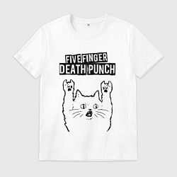 Футболка хлопковая мужская Five Finger Death Punch - rock cat, цвет: белый