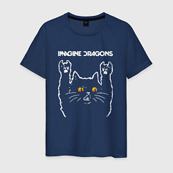 Футболка хлопковая мужская Imagine Dragons rock cat, цвет: тёмно-синий