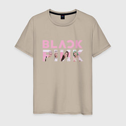 Футболка хлопковая мужская Blackpink logo Jisoo Lisa Jennie Rose, цвет: миндальный