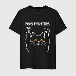 Футболка хлопковая мужская Foo Fighters rock cat, цвет: черный