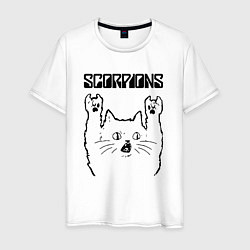 Футболка хлопковая мужская Scorpions - rock cat, цвет: белый