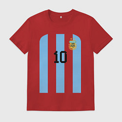 Футболка хлопковая мужская Месси сборная Аргентины ЧМ 2022, цвет: красный