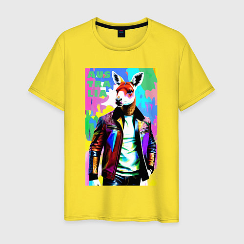 Мужская футболка Кенгуру - Австралия - поп-арт - акварель / Желтый – фото 1