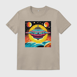 Футболка хлопковая мужская Летающая Тарелка Popart, цвет: миндальный