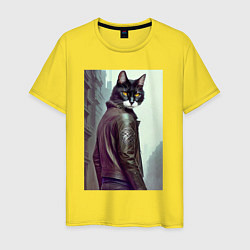 Футболка хлопковая мужская Модный котяра - Лондон - нейросеть, цвет: желтый